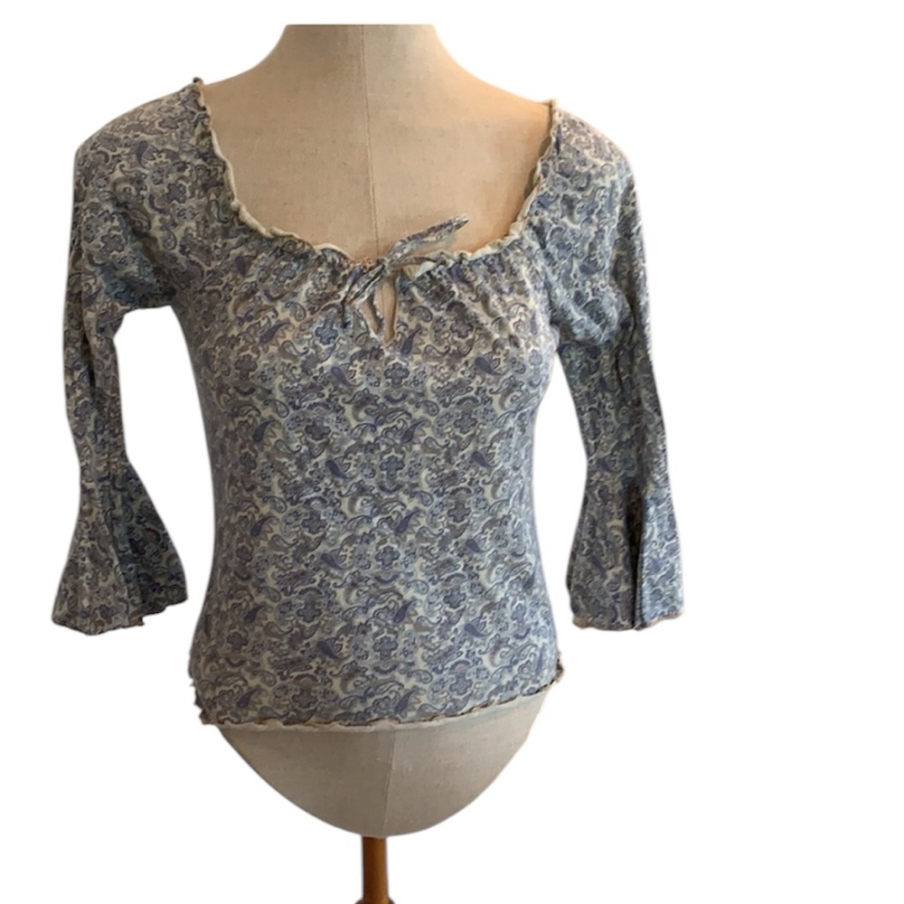 Fang top bell sleeves blue paisley M vintage 1990’s